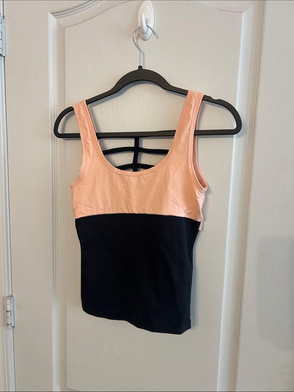 bebe Peach and Black Colorblock Scoop Tank